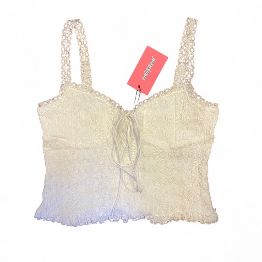 Edikted Cream Lace Tie-Front Top